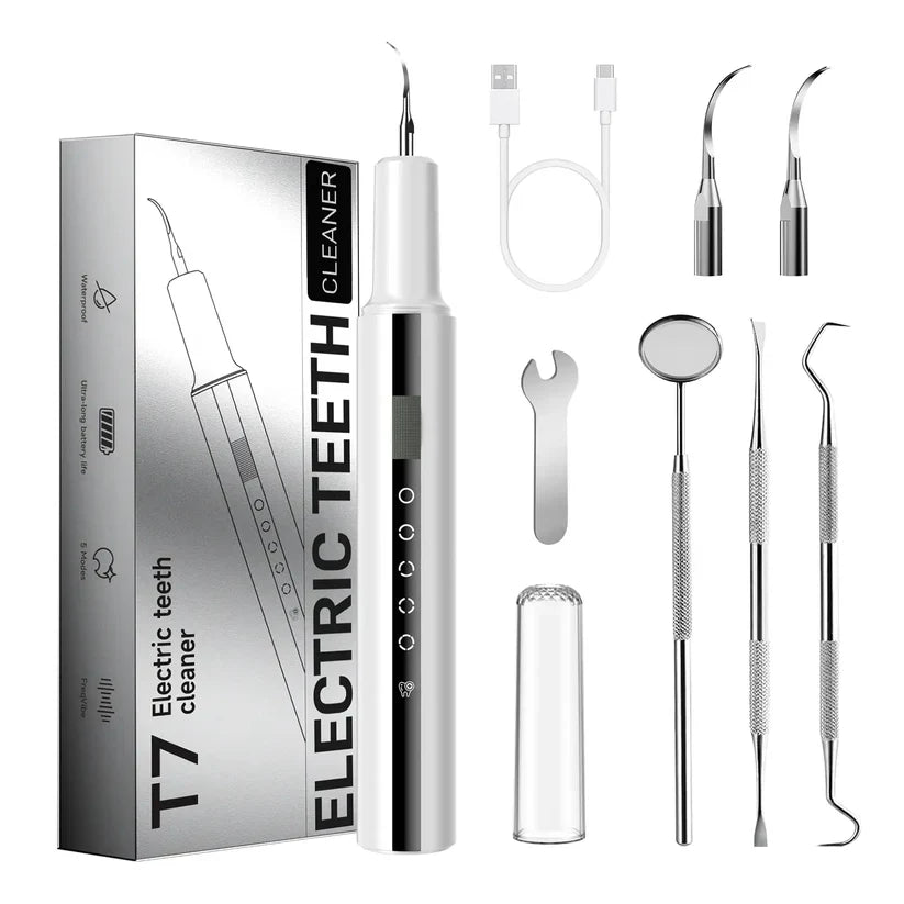 Rechargeable Electric Teeth Cleaner – 5 Modes, 4 Heads, USB-C, LED Light, Waterproof, Portable